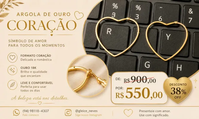 Argola de Ouro 18K Coração ? Delicada, elegante e perfeita para presentear com muito amor!