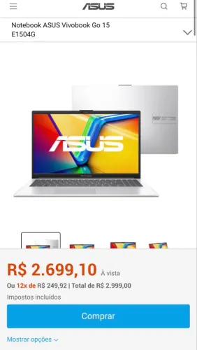 Notebook Novo e Lacrado - ASUS VivoBook E1504G (i3 N305 | SSD 256GB | Tela FHD IPS)