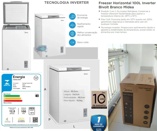 Freezer NOVO inverter Midea 100L 