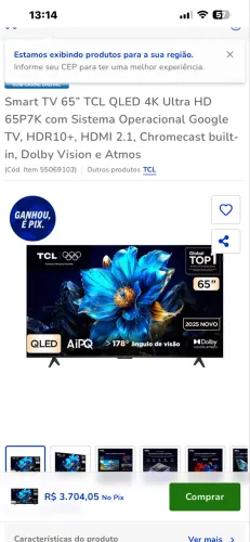 Tv TCL 65 lacrado e nota