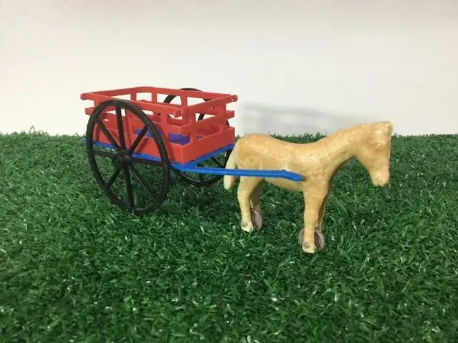 Brinquedo Antigo Cavalo com Carroça de Plástico - Meplastic Anos 80