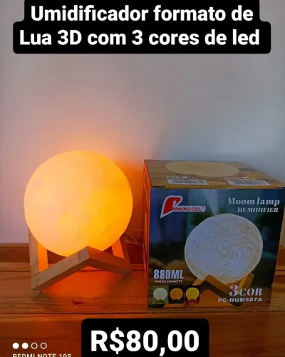 Umidificador de ar formato Lua 3d com led RGB / OFERTA IMPERDÍVEL