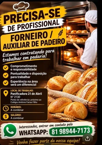 Auxiliar de padeiro/forneiro