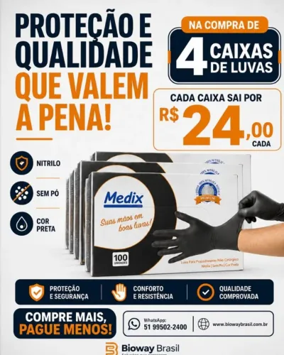 Kit 4 Caixas de Luvas Nitrílicas Pretas Medix