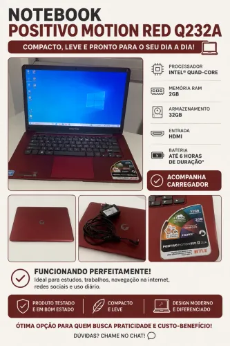 Notebook Positivo Motion Red, em bom estado de conservação e funcionando normalmente.