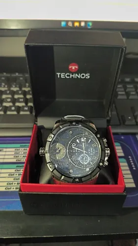 Relógio Technos Legacy Aço prata Bisel Azul Cronógrafo 53mm