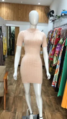 Vestido Feminino Garrafinha Tricô Trançado com Manga