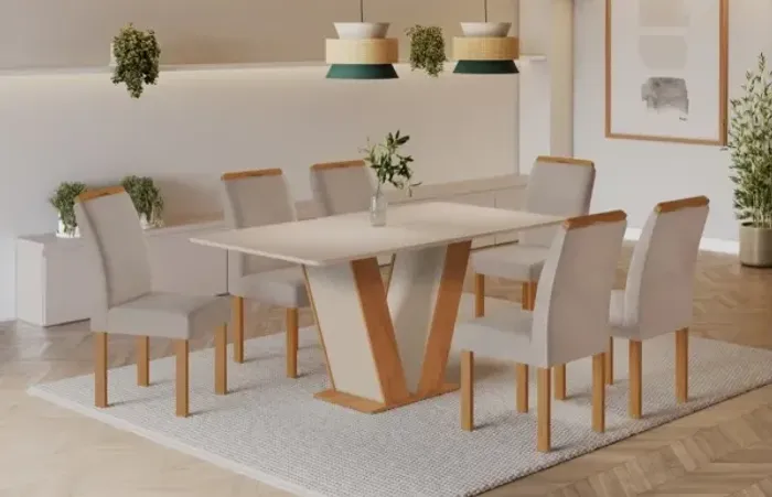 Conjunto de Mesa Qatar retangular sem vidro 160X80 com 6 cadeiras