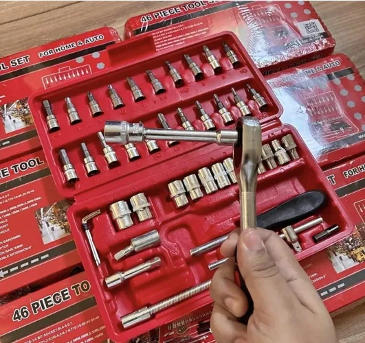 Kit Ferramentas 46 Peças com Maleta Vlx - Jogo de Chaves + Catraca
