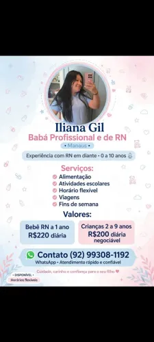Estou Disponível para Babá ou cuidadora de crianças, RN em diante