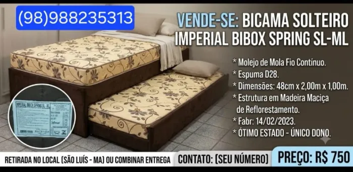 Bicama Solteiro Soft Flex Imperial Bibox Spring - Cama Auxiliar + Colchão de Molas (Excele