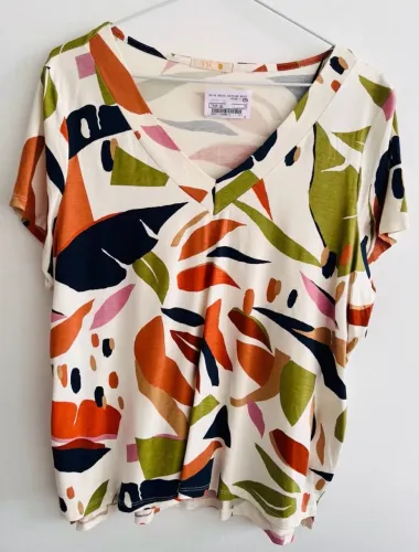 blusa gola v c&a estampada gg nova com etiqueta