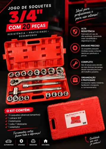 JOGO DE SOQUETES 3/4