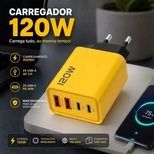 CARREGADOR TURBO 120W | APENAS R$ 25,00!