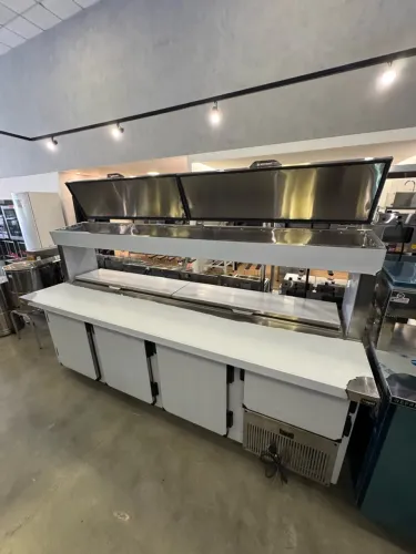 Balcão Condimentadora Dupla Refrigerada 2,50m inox com tampa nova