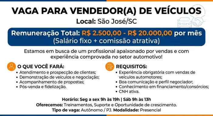 Vendedor de Veículos / Lavador de Veículos