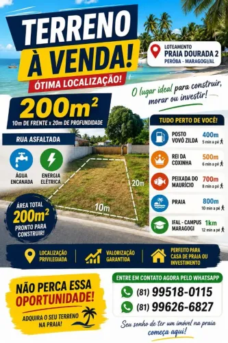 Terreno Loteamento Residencial Praia Dourada 2 - Peroba, Maragogi - Alagoas
