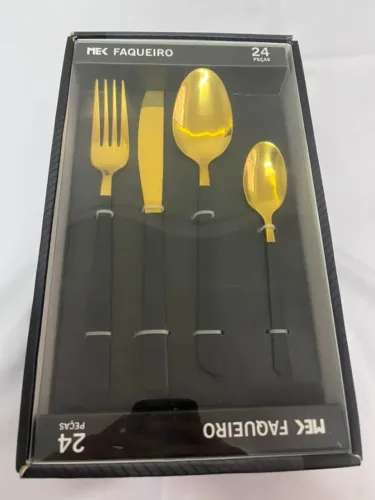 Faqueiro Classic MEK Dourado e Preto 24 Peças - Novo na Caixa