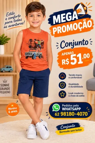 CONJUNTO REGATA E SHORT MENINO 6 ANOS ELIAN