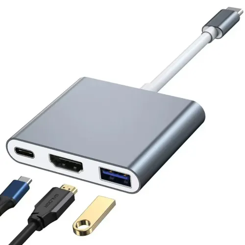 Hub 3 em 1 USB-C com HDMI, USB-A, PD