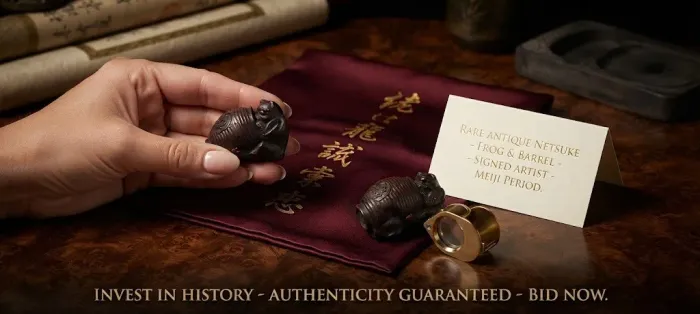 : Miniatura de Arte Japonesa em Madeira - Netsuke Raro Assinado.