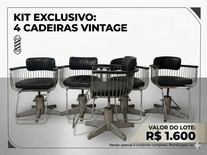 Kit 4 Cadeiras De Barbeiro / Salão De Beleza - Ótimo Estado