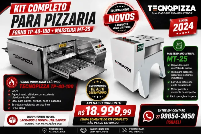 Kit Completo para Pizzaria Tecnopizza Forno TP-40-100 + Masseira MT-25 Lacrado