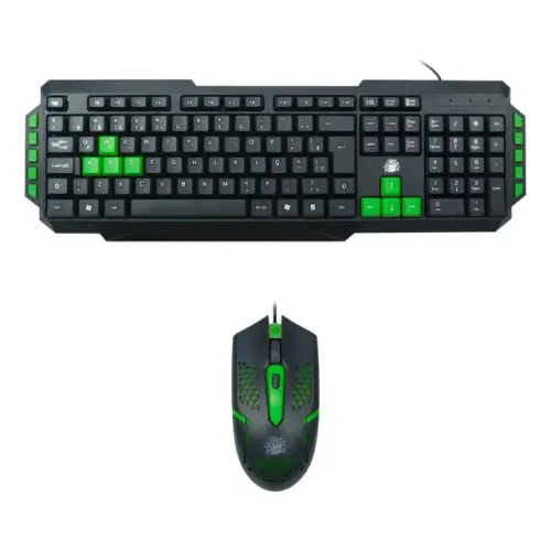 ? Kit Gamer Teclado + Mouse Start 2.0 USB LED ABNT2 Ergonômico PC Notebook Cor Verde