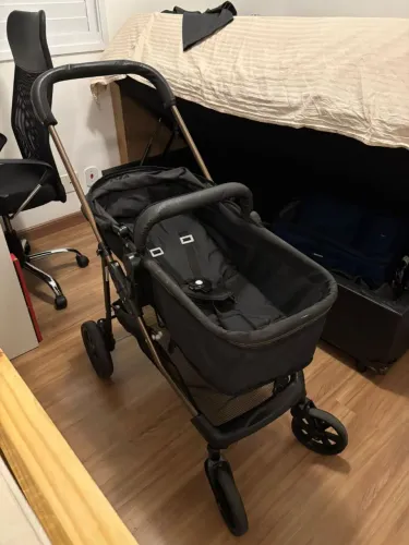 Carrinho de Bebê e Berço Moises Napoli Preto Cobre Galzerano