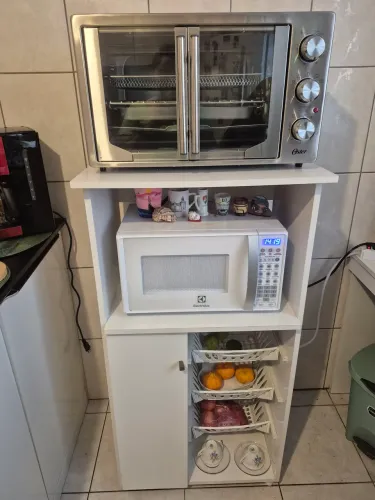 Armário para Micro-ondas com Fruteira Gisele 1 PT Branco + Genial Flex