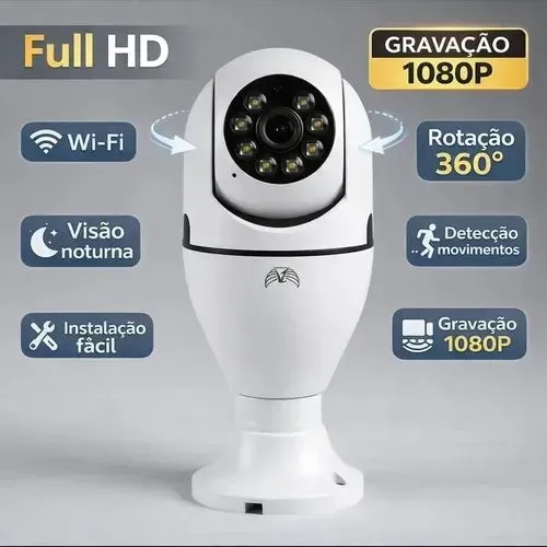 Câmera lâmpada 360° wifi