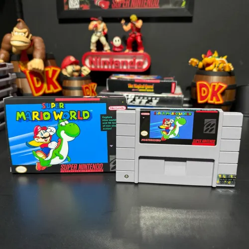 Cartucho SNES Super Mario World + Mini Caixa