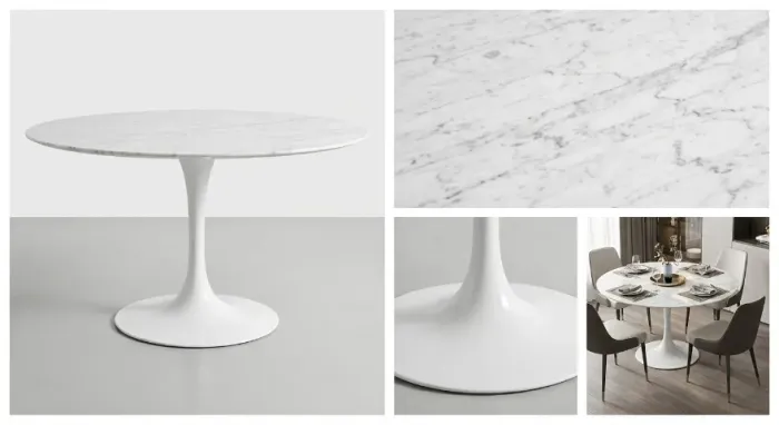 Mesa Auxiliar em Mármore Branco e Fibra de vidro Branco