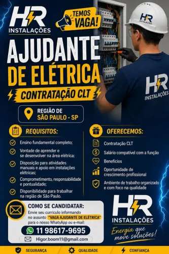 Vaga para eletricista e vaga para ajudante