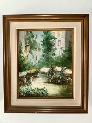 Quadro pintura assinada Ana Modenesi - cena urbana 41x33 cm (medida sem moldura)