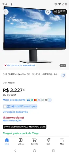 Vendo Monitor de Pc Gamer ou Computador, um monitor da Dell, Modelo: P2419HC, Led, Full HD