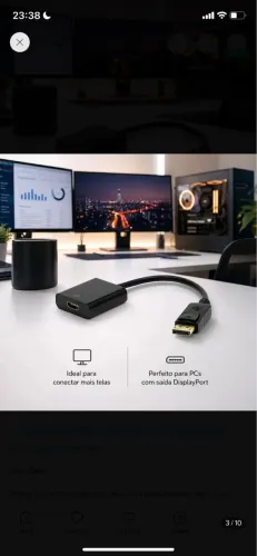 Cabo Adaptador Displayport Macho Para Hdmi Femea Plug & Play