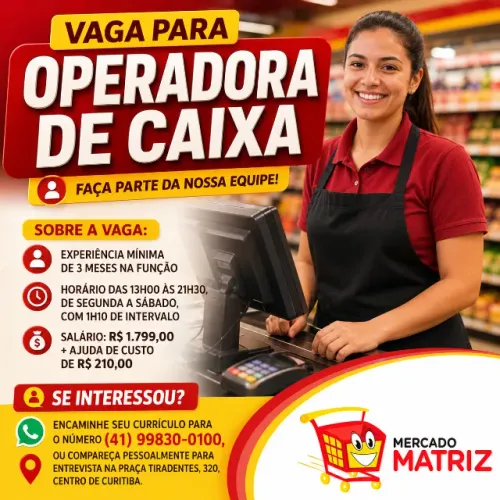 Mercado Matriz contrata Operadora de Caixa