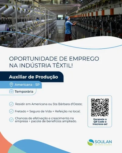 Auxiliar de produção temporário, com grandes chances de efetivação