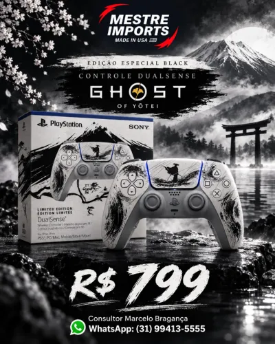 Peça Única Controle PS5 Ghost of Yotei Black Edição Limitada