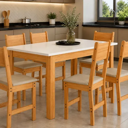 Mesa De Jantar 150cm Bellagio Cadeira milano Freijo/off white