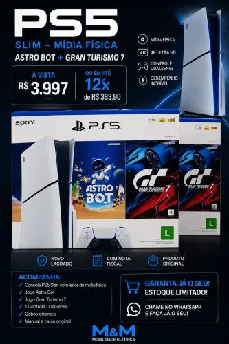 ? PS5 Slim + Astro Bot + Gran Turismo 7 - NOVO LACRADO