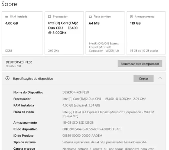 CPU Dell OptiPlex 780 Revisado | SSD 120GB | 4GB RAM
