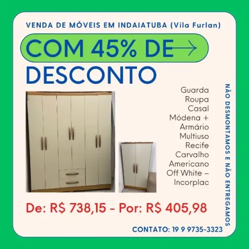 Guarda Roupa Casal Módena + Armário Multiuso Recife Carvalho Americano Off White - Incorpl