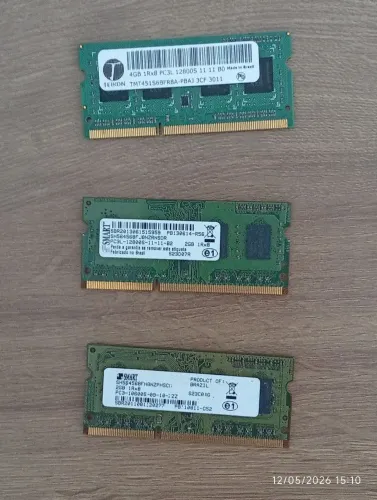 Três pentes de memória para notebook (2gb, 2gb, 4gb) total de 8gb