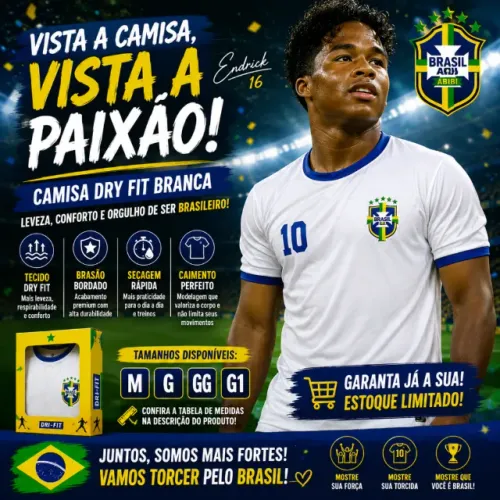 Camisa Do Brasil Dry Fit Branca Masculina Nº10 Torcedor Copa Futebol