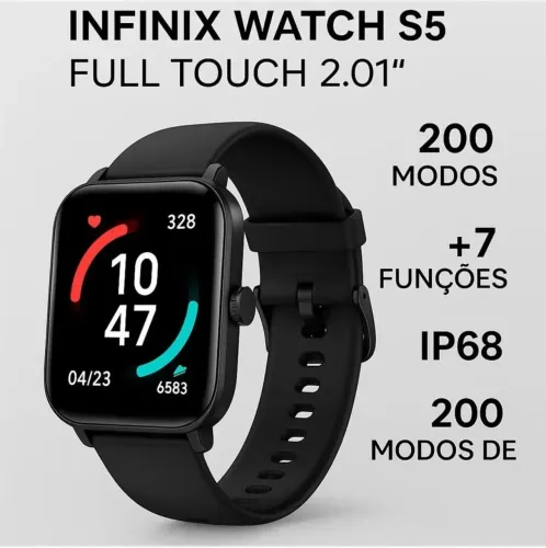 Smartwatch Infinix Watch S5 Full Touch 2.01" 200 Modos +7 Funções IP68