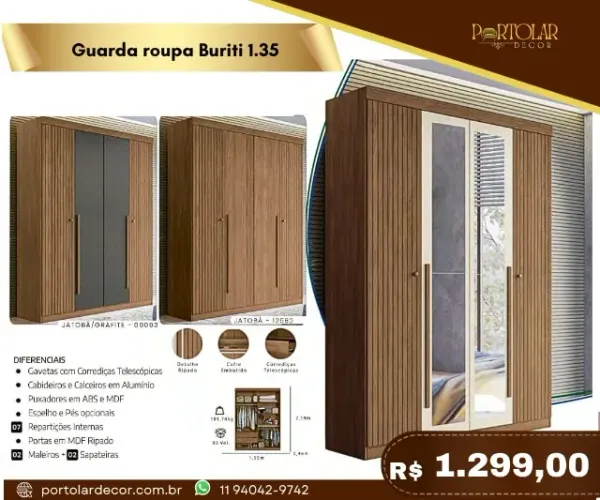 Guarda Roupa Buriti 1.35, a pronta entrega