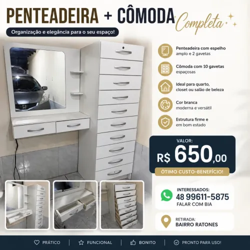 Penteadeira + Gaveteiro Multiuso