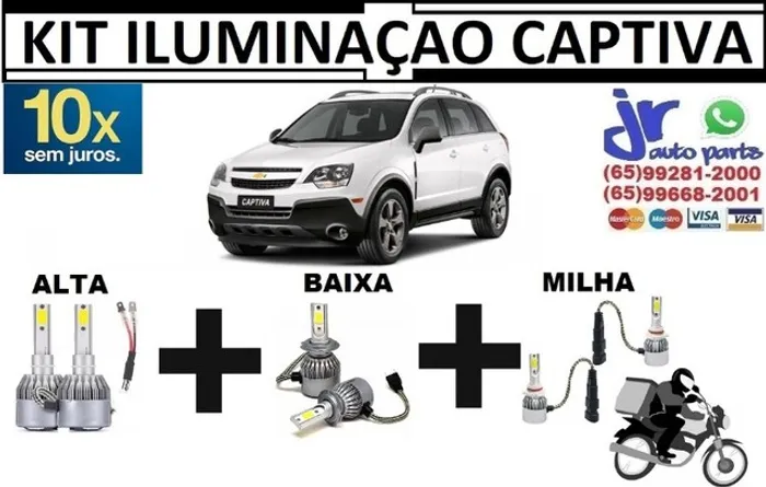 Kit Lampada Ultra LED (Alta/Baixa/Milha) Captiva 6000K 12V 24V